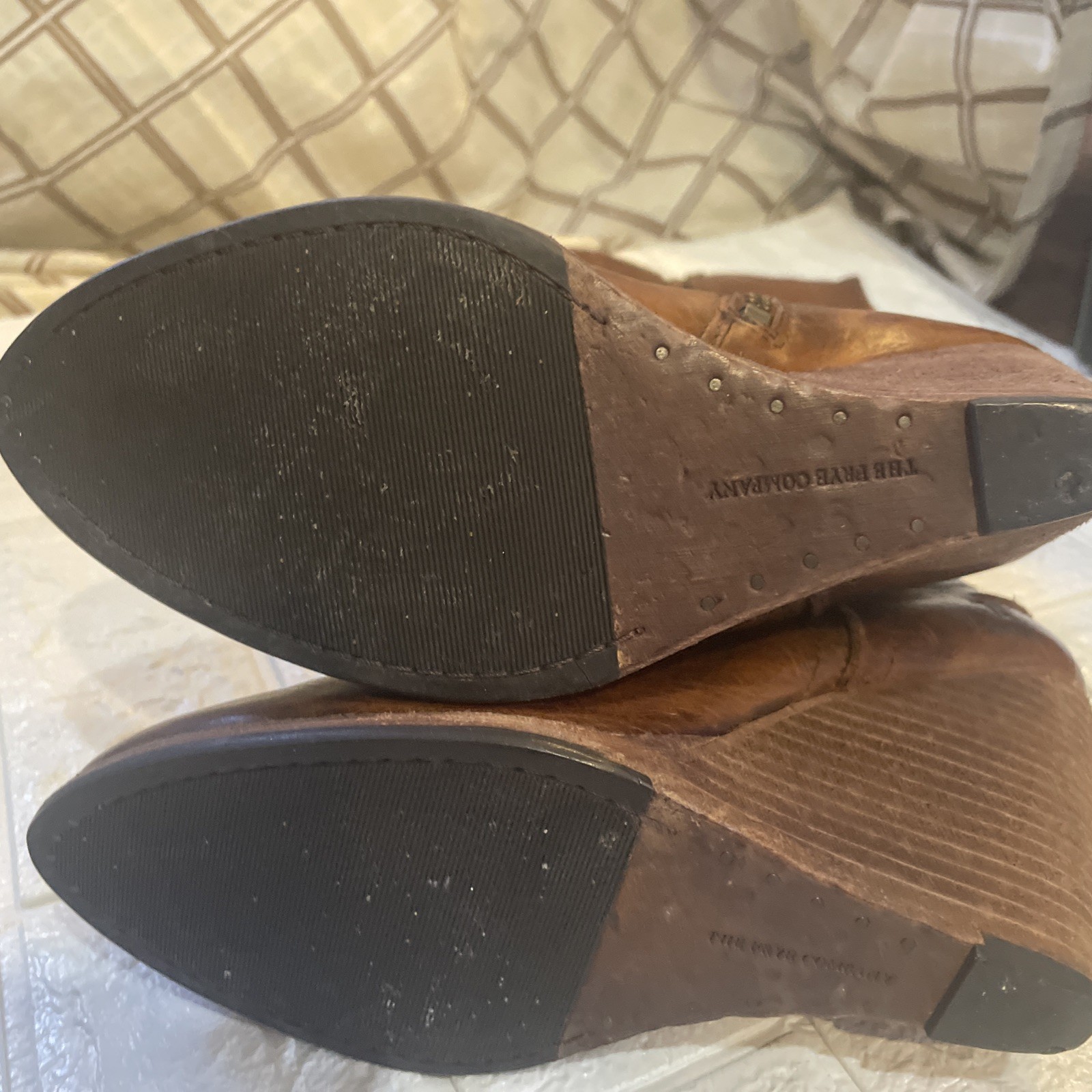 Frye Tall Boots Tag Says 8 FIT 7 1/2 Brown Cognac Zipper Wedge READ DESCRIPTION
