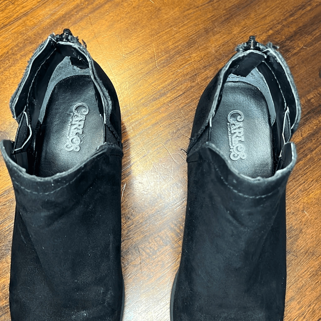Carlos Bates 2 Black Faux Suede Almond Toe Ankle Boots US 6.5