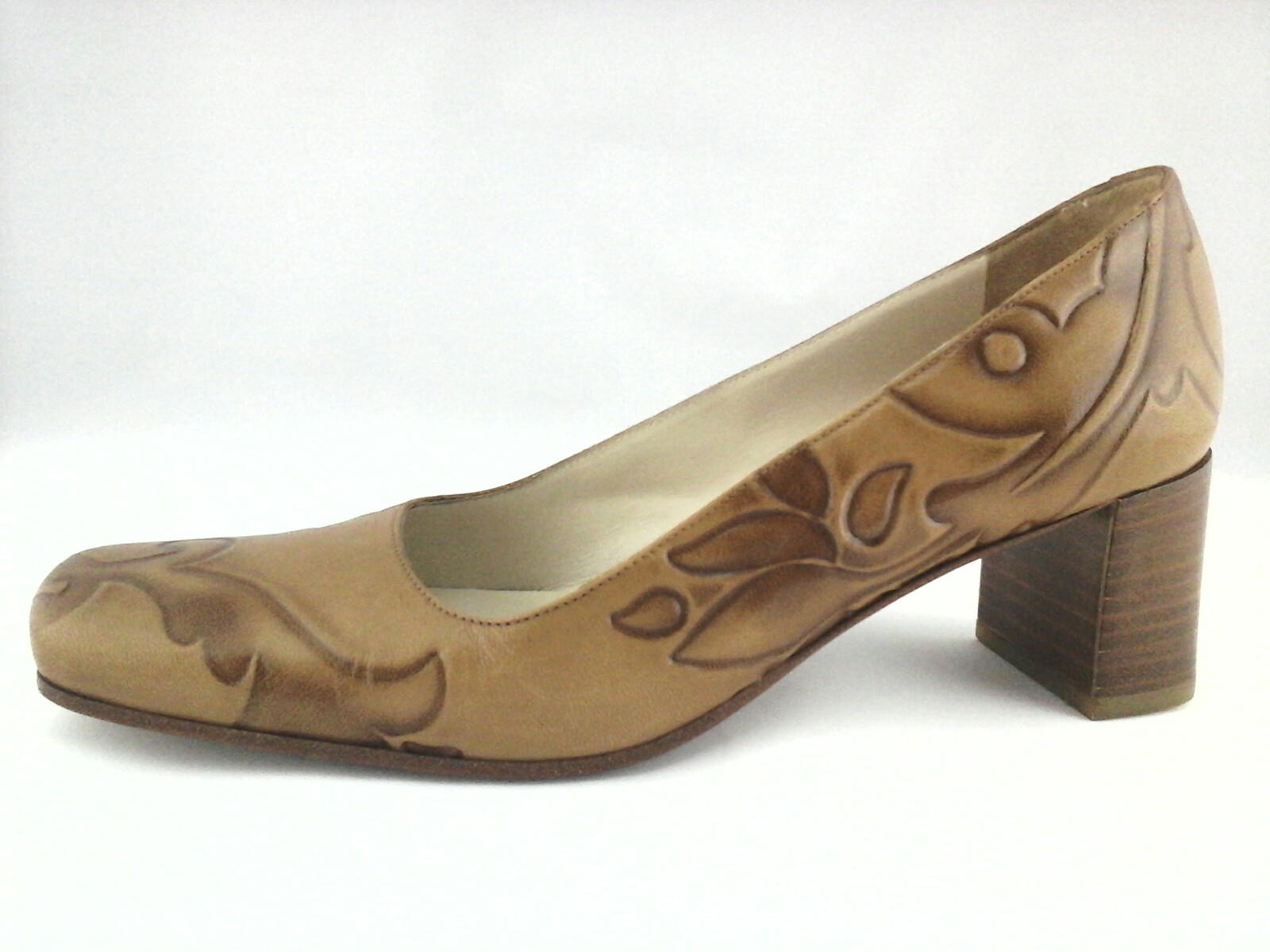 Via Spiga Womens Chunky Cuban Heel Shoe Tooled Leather Made Italy US 6 EU 36 37