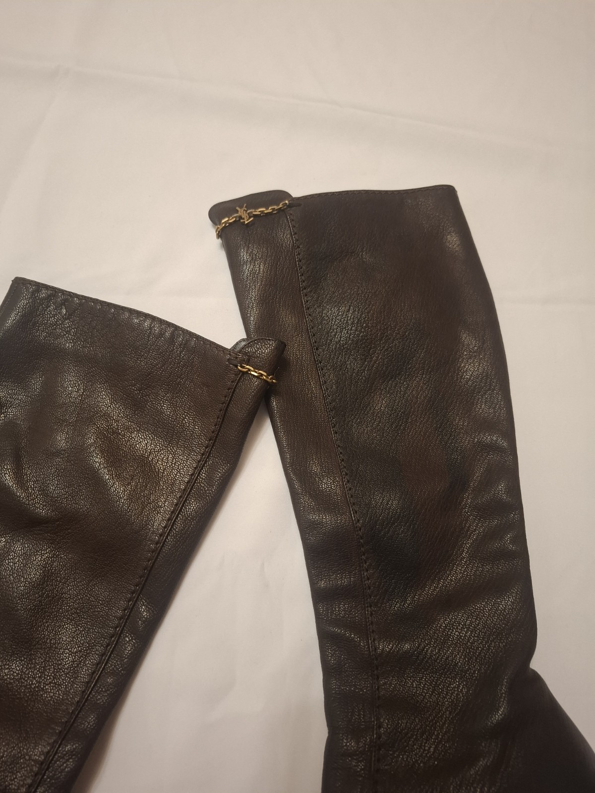 Yves Saint Laurent Brown Leather Knee High Full Zip Stiletto Boots EU 37