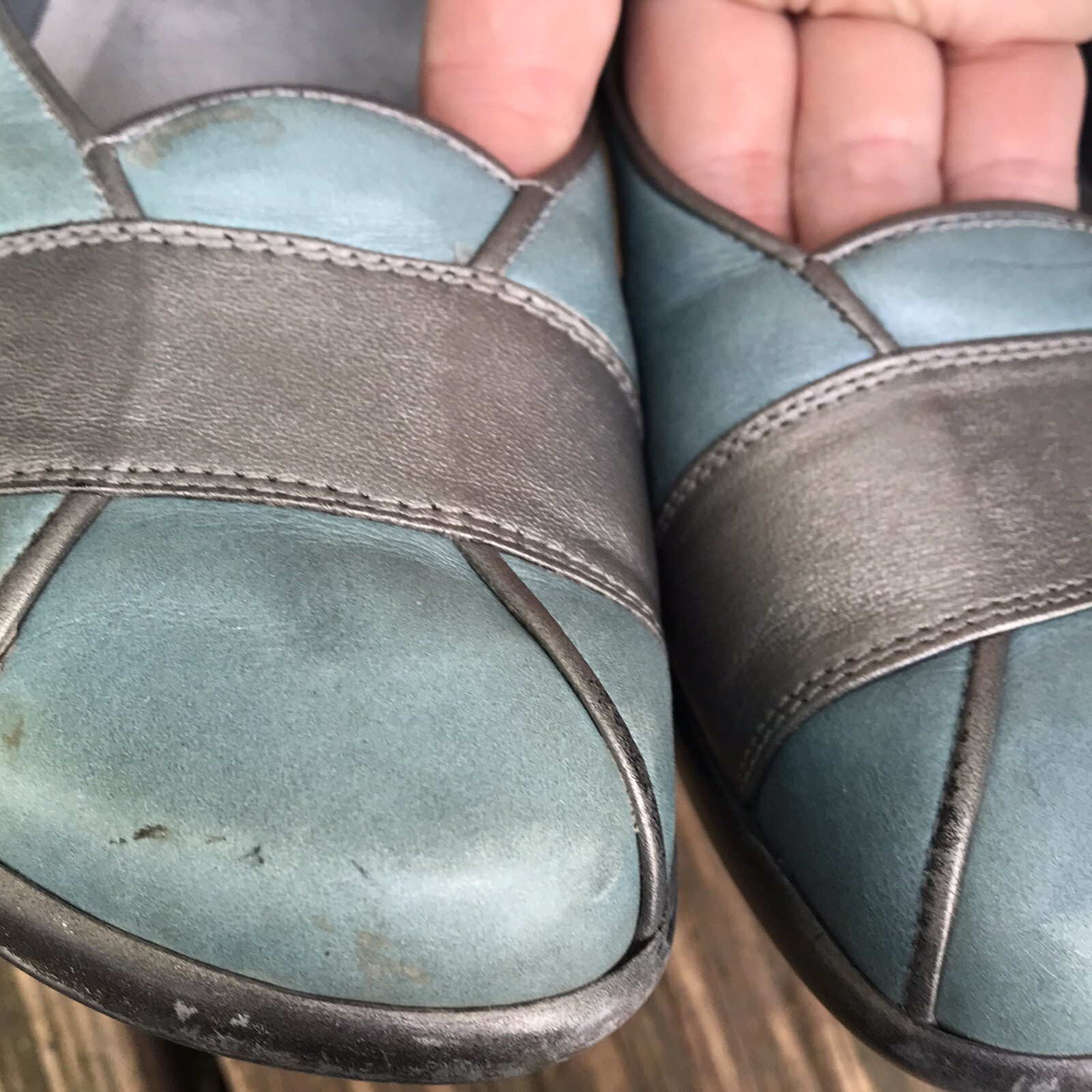 NAOT Architect Leather Ballet Ballerina Flat Shoe Turquoise Silver 37 US 6 Fairy
