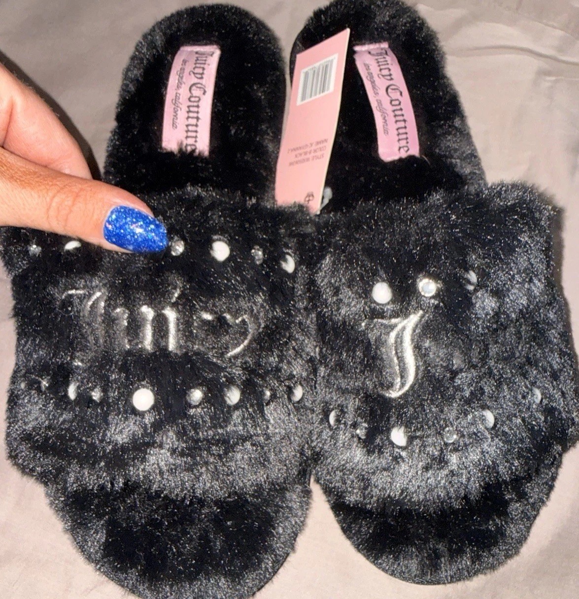 Juicy Couture Women’s Slide Slippers Faux Fur Size Large