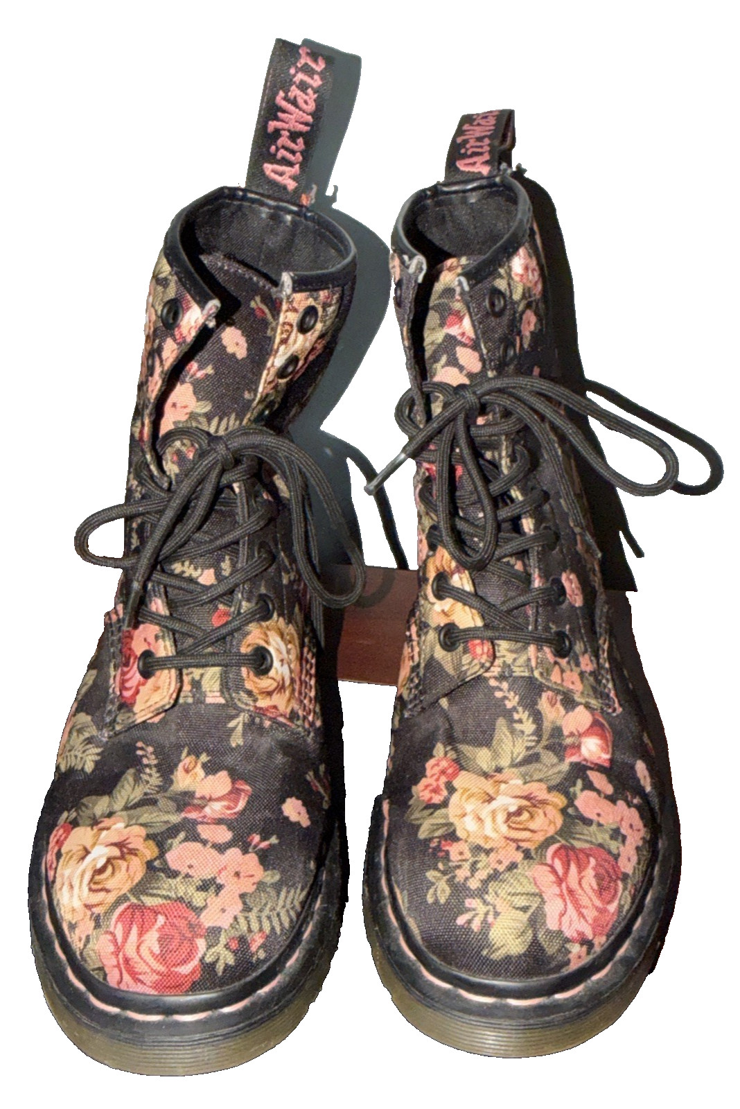 Dr. Martens Women’s US 8 UK 6 Floral Canvas 8-Eye Boots Black Roses Rare