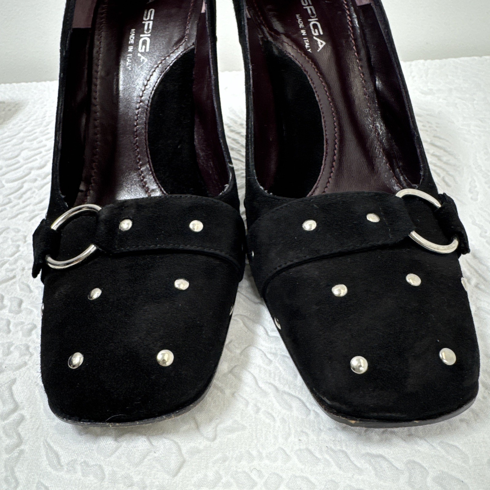 VIA SPIGA V-FILARDO BLACK SUEDE Leather PUMP SILVER STUDS 7 M