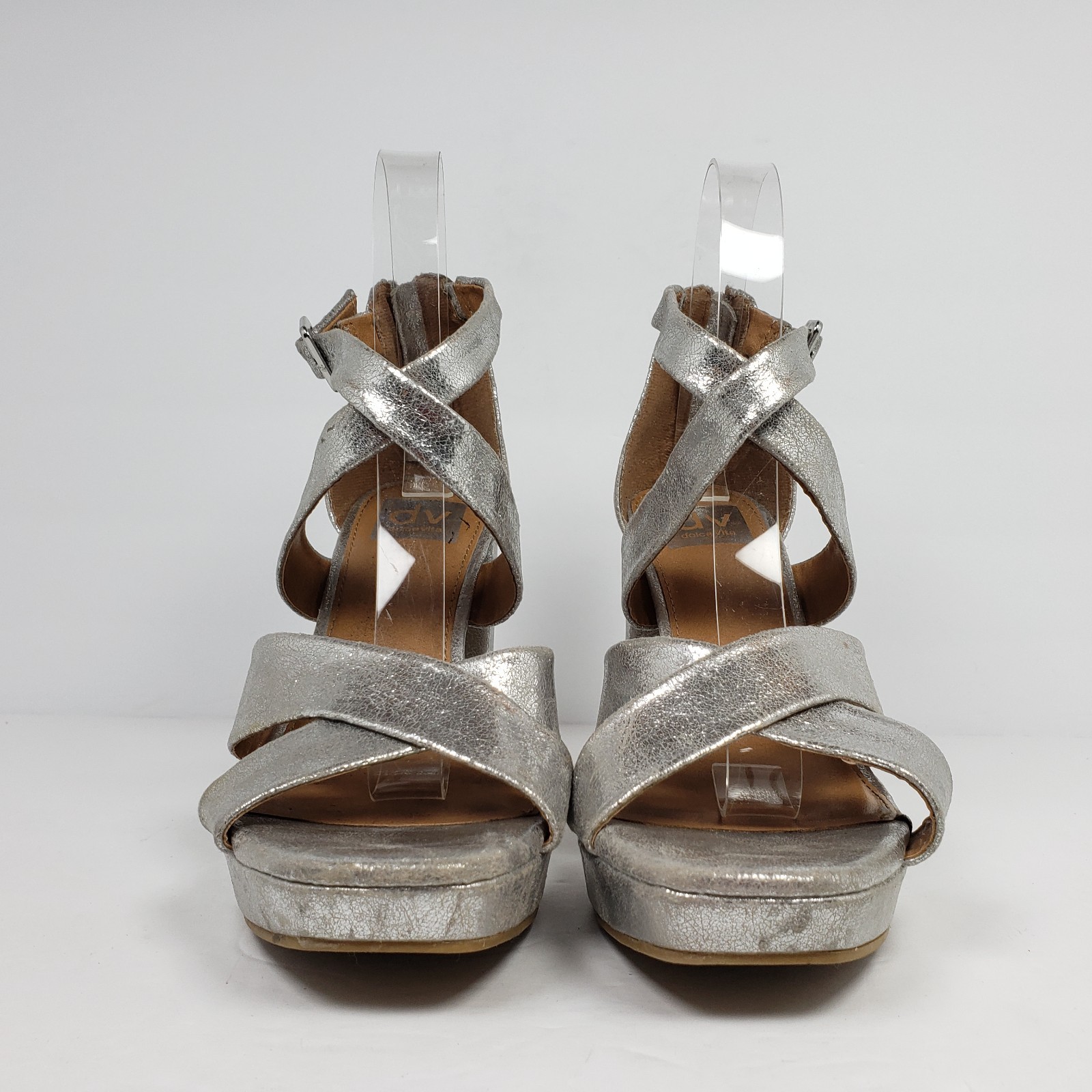 Dolce Vita DV Ilona Womens Size 8 Silver 4.25″ Heel Strappy Platform Party Shoes