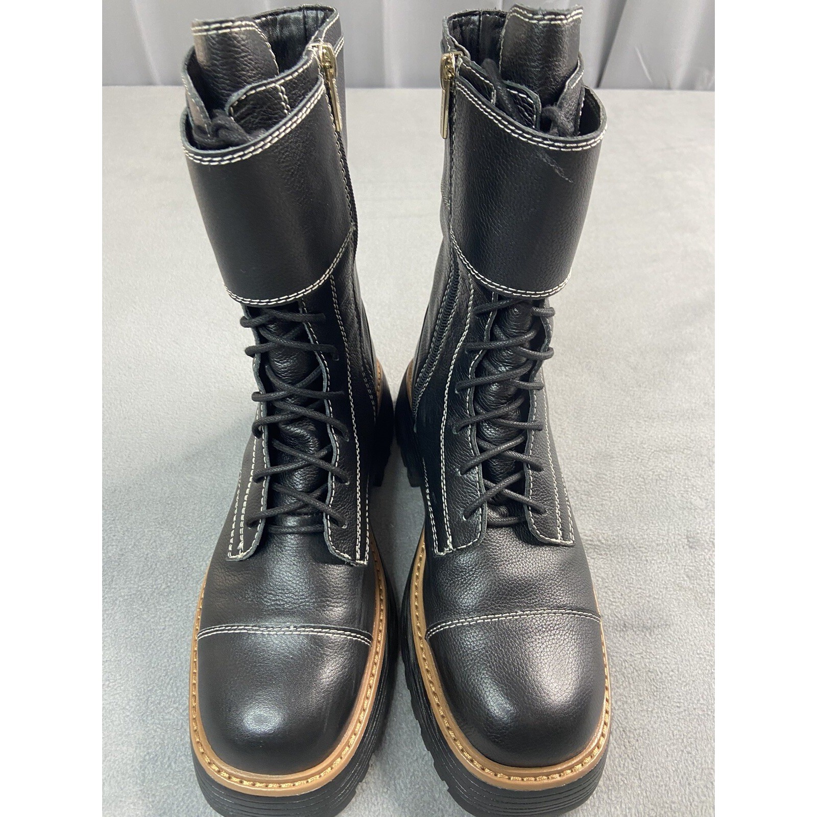 Vince Camuto Boots Womens 8.5 Black Monchia Goth Combat Biker Punk Leather Punk