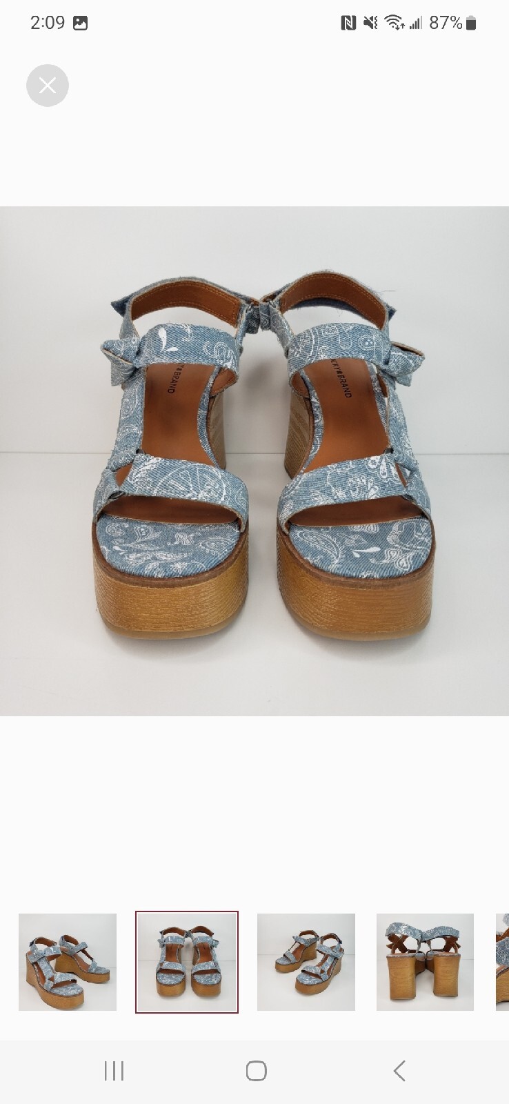 Lucky Brand Demmia Womens Blue White Paisley Denim Platforms Sz 7 Hippie Boho