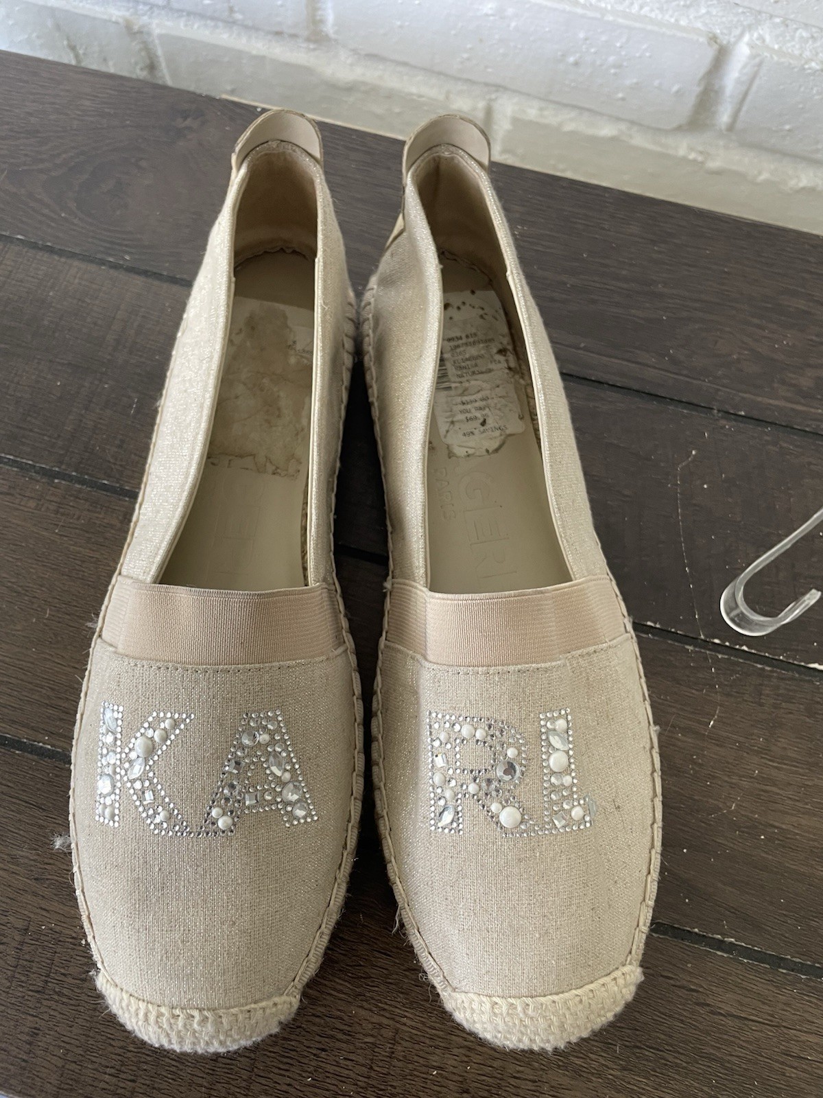 Karl Lagerfeld Cream Studded/Pearl Espadrilles Womens Slip On Shoes Size 9.5 M