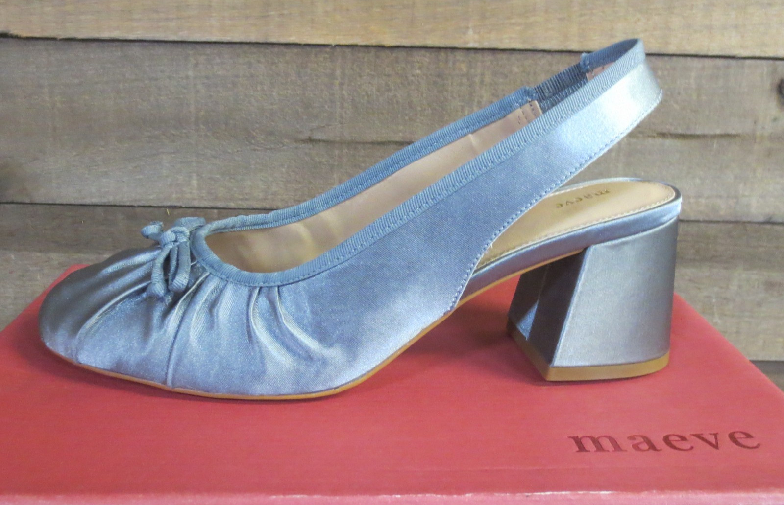 MAEVE WOMEN’S RUCHED SATIN GRAY SLINGBACK SHOES – EU 39 US 8.5