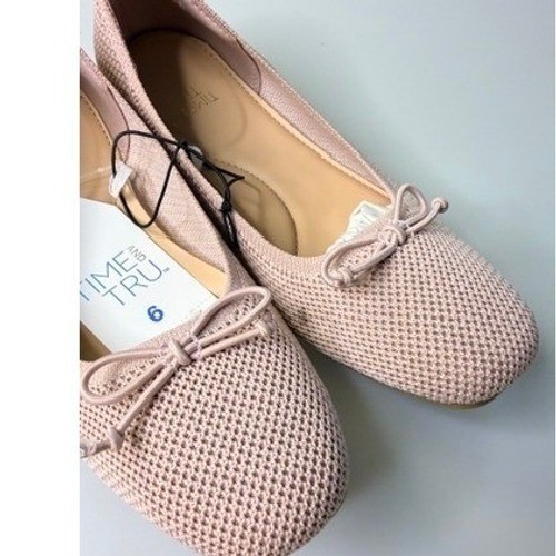 NEW Time & Tru Pink Knit Ballet Flats Bow Slip On Shoes Women’s Size 8 NIB
