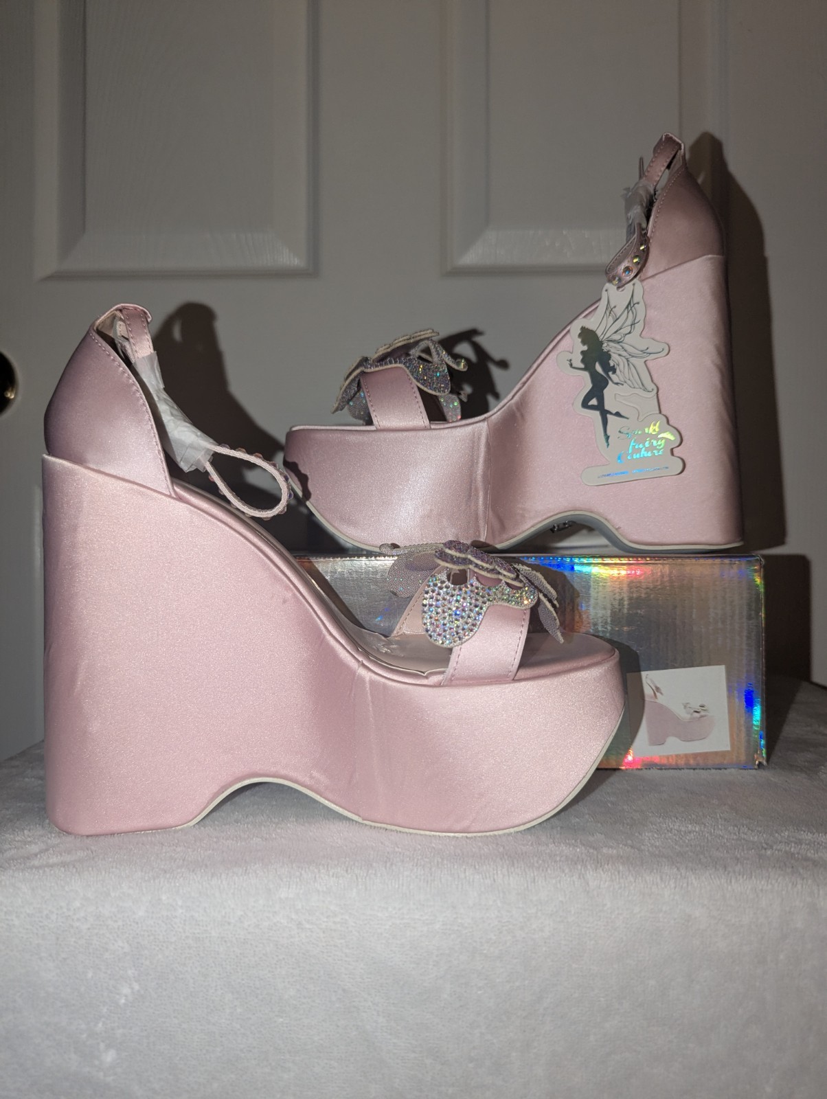 Sparkl Fairy Couture Butterfly Princess Pink Rhinestone Platform Wedges Sz 9 NIB