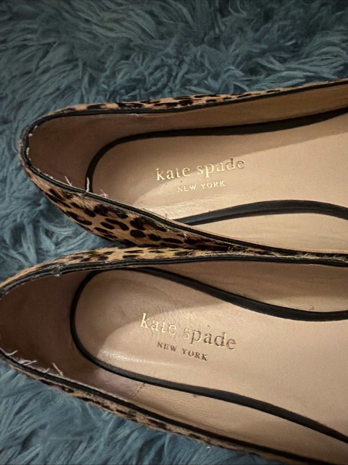 Kate Spade Nora Leopard Print Calf Hair Ballet Flats with Bow 8.5