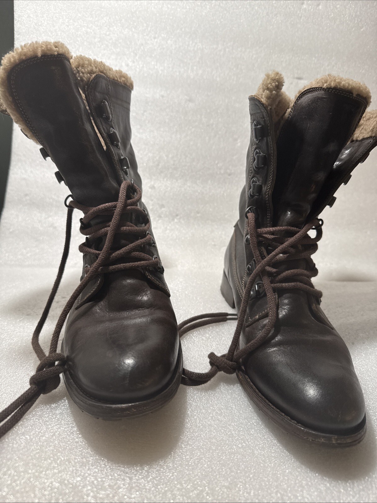 NDC N.D.C WHITESTAR R’ CUSNA BOOTIE BROWN LEATHER COMBAT BOOTS EU 38 US 8 Sherpa