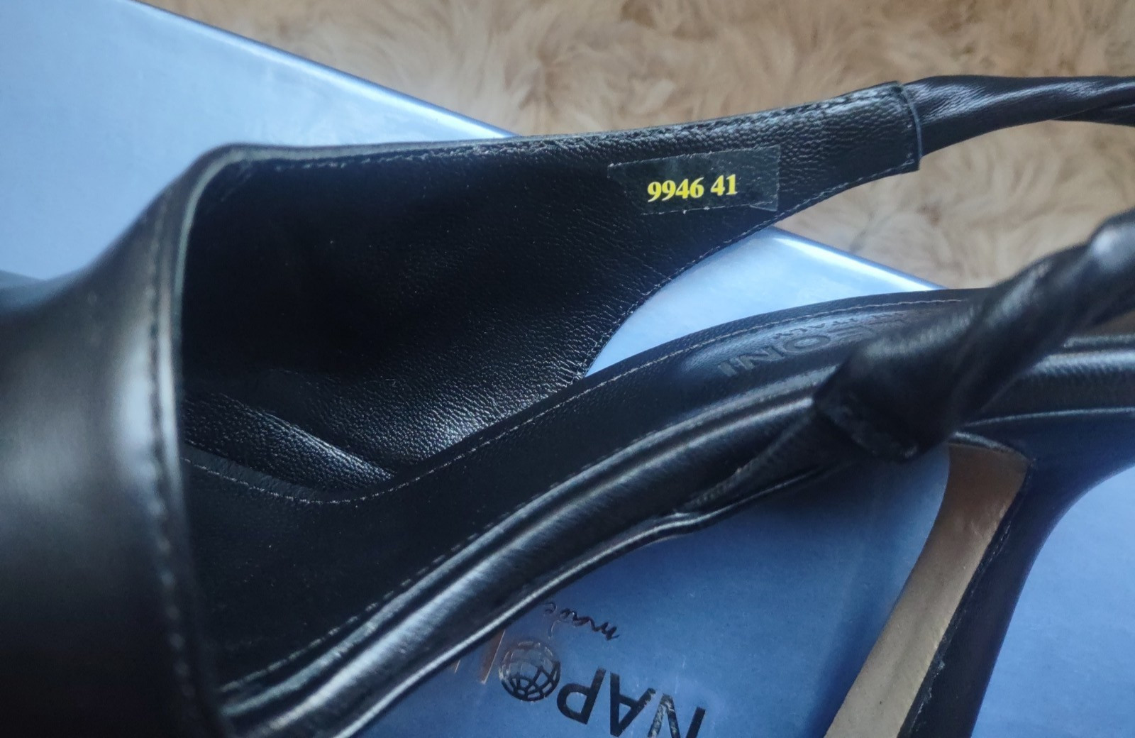 Napoleoni Leather Black Sling Back Heel Sandal sz.9.5 41 NEW Made in Italy NEW