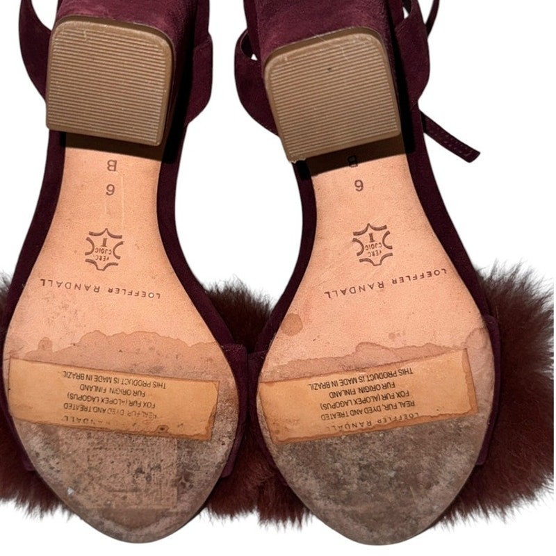 Loeffler Randall Nicolette Fox Fur Suede Ankle Tie Heel Sandals Size 6