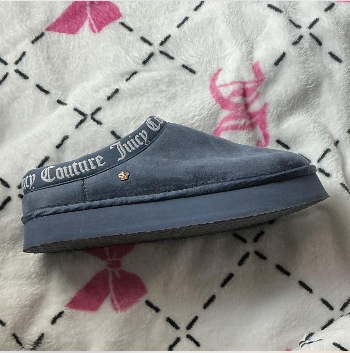Juicy Couture JC-Oney Slippers Womens 9 EU 39/40 Blue Faux Fur New No Box