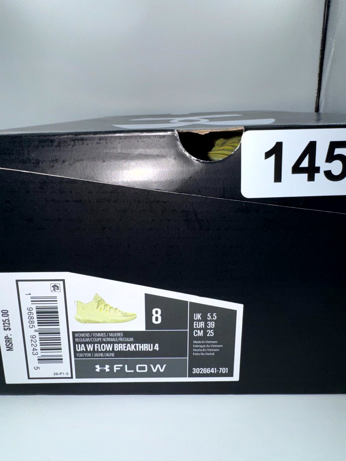 Under Armour UA Flow Breakthru 4 Womens 8 Sneakers Sonic Yellow Basketball Shoes