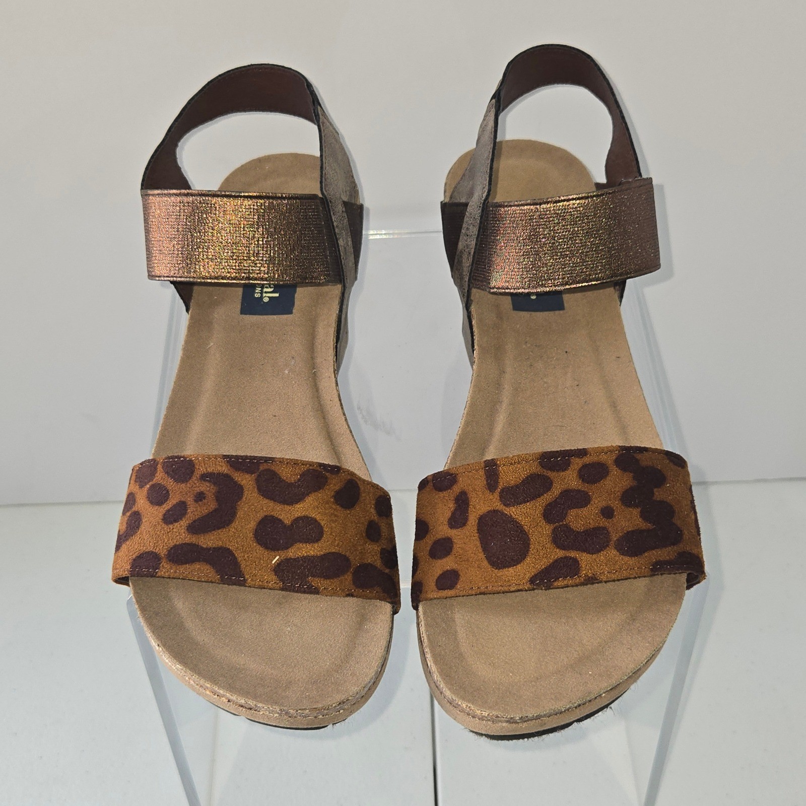 MISMATCH SIZES Natural Reflections Sanra Leopard Wedge Sandals left 8 right 7