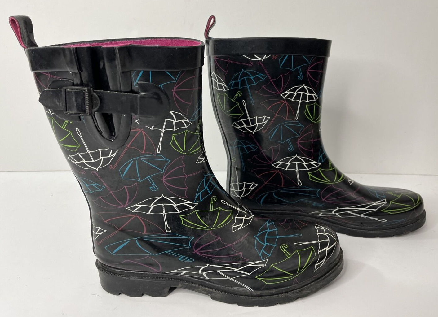 Capelli New York Women’s Rubber Rain Boot Size 9 Black with Umbrella Graphics