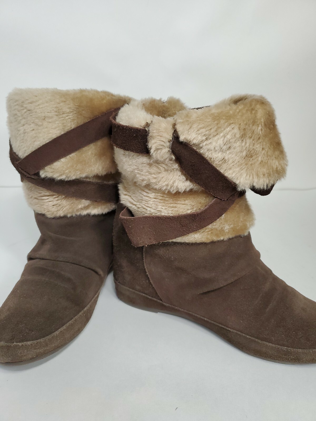 Aldo Brown Suede Leather/Fur Slip on Flat Boots EU36(US 5-5.5M)