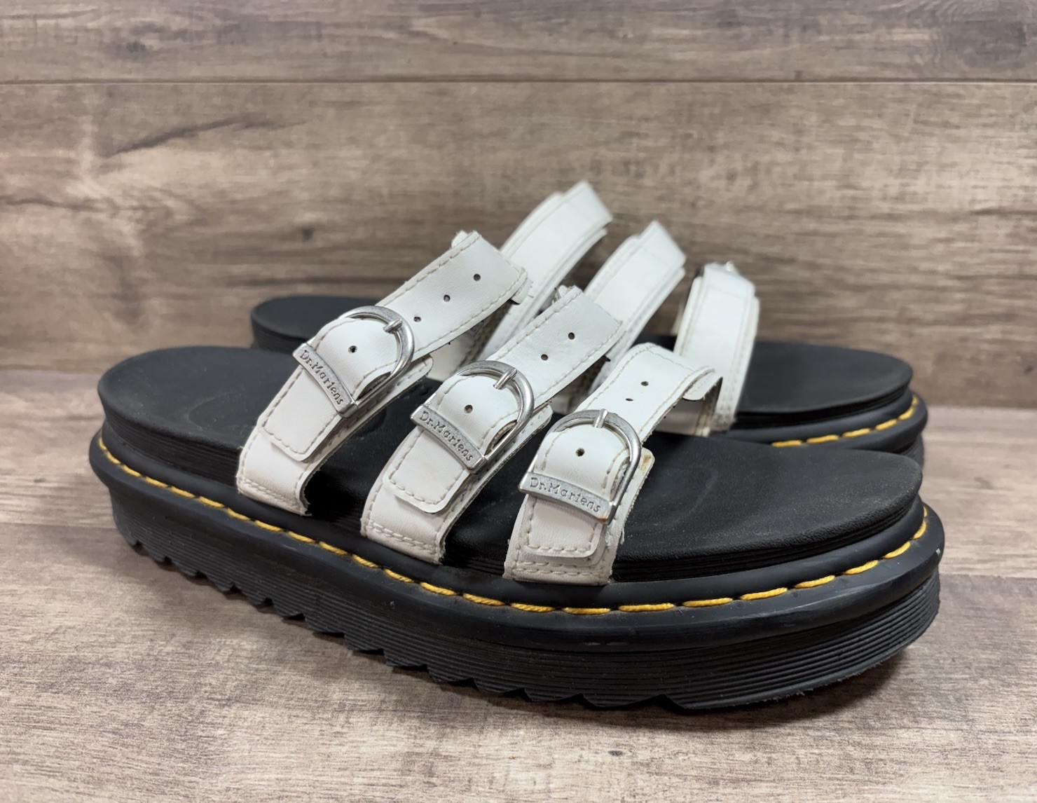Dr Martens Blaire Slide Docs Sandals Platform White Leather Docs Womens Size 9