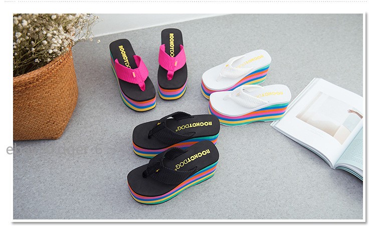 Womens Wedges Flip Flops Summer High Heels Sandals Platform Slippers Solid Shoes