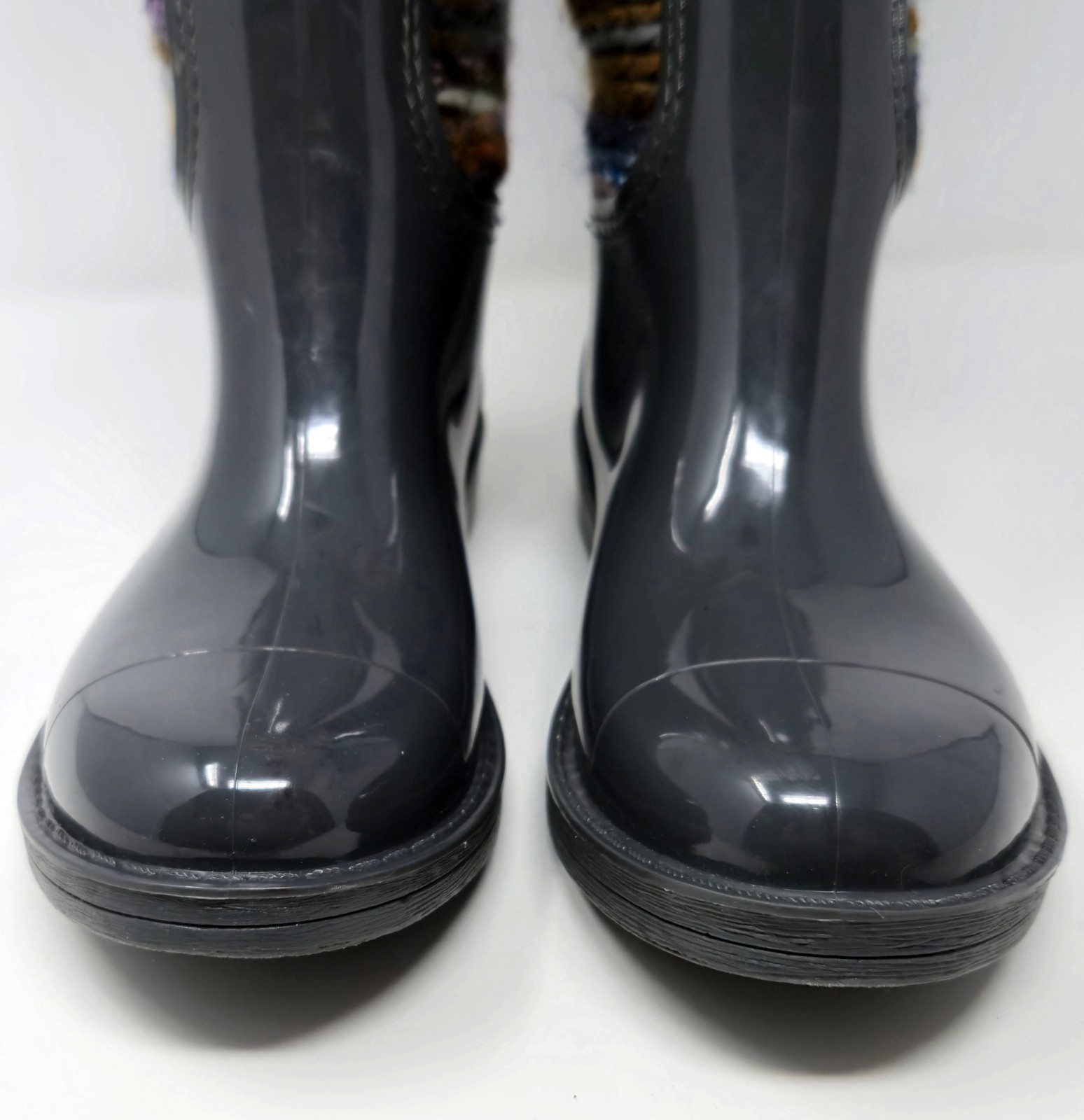 Nomad Chopper Size 8 Rain Boots Boho Multi Color Grays Knit Tops Rubber Bottoms