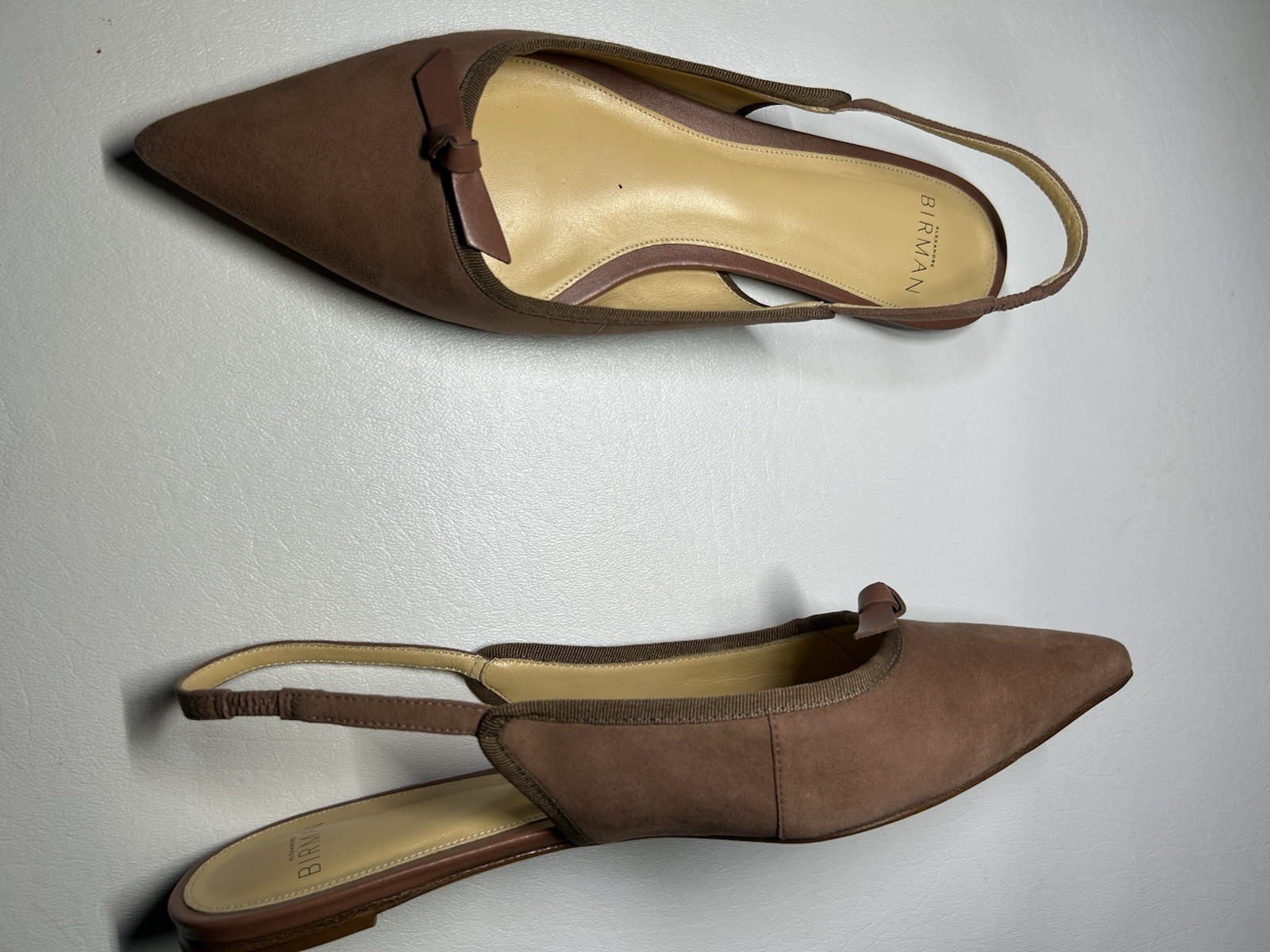Alexandre Birman Tan Slingback Ballet Flat Shoes Size 37.5 Pointed Toe Classy