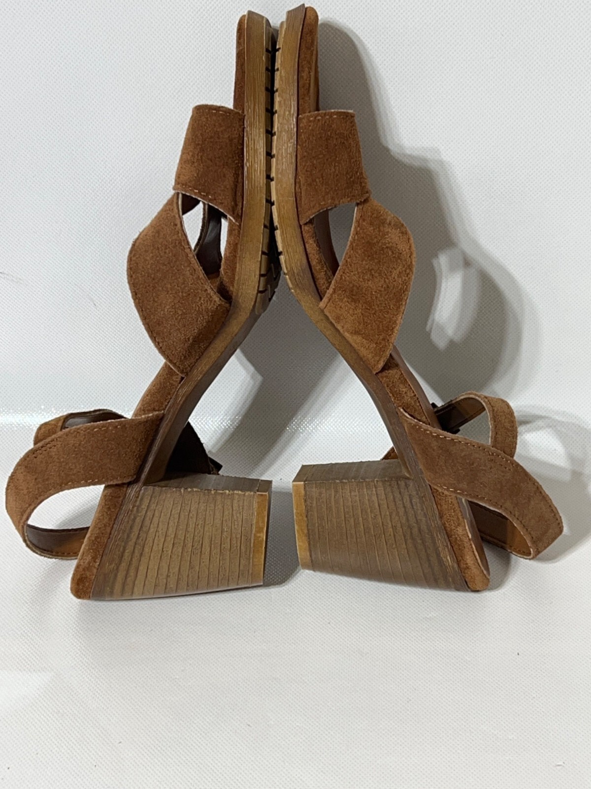 Mariella Brown Suede Block Heel Sandals Women 9.5 M Leather Sock Ankle Strap Buc