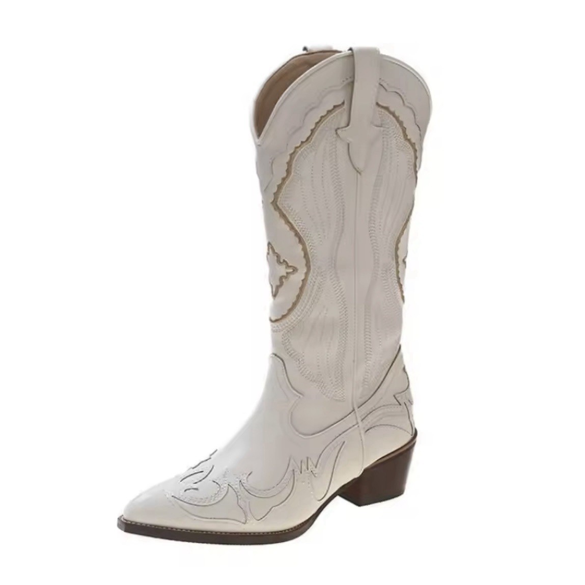 Womens Pointy Toe Mid Calf Boots Chunky Heel Cowgirl Western Ridding Shoes New