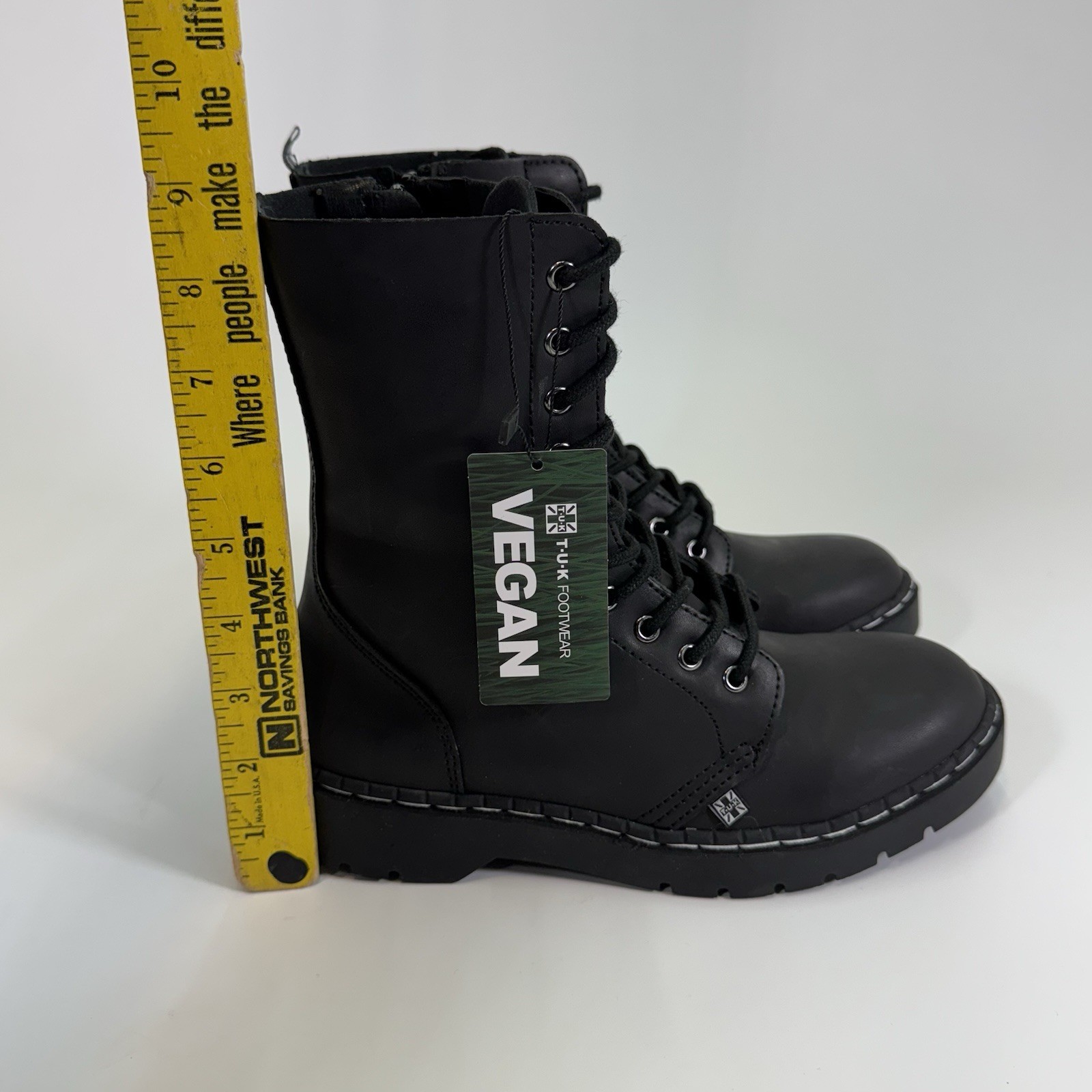 TUK Black Vegan Leather 10 Eye Gibson Boot sz Men 6 Women 8 Combat New!