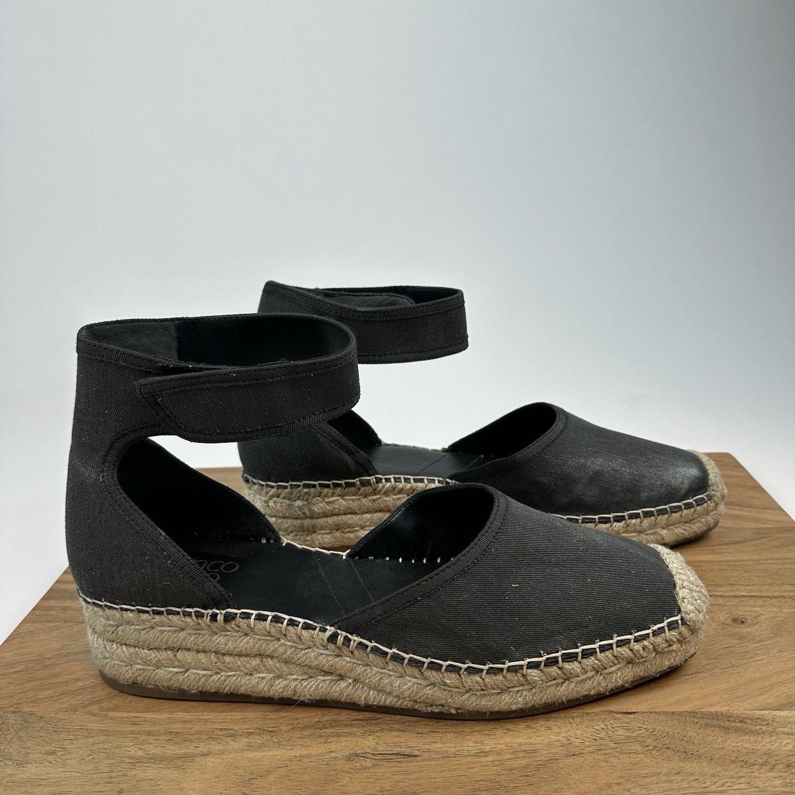 Womens Franco Sarto Bessa Brown Canvas Espadrille Wedge Sandals Size 11 M GUC