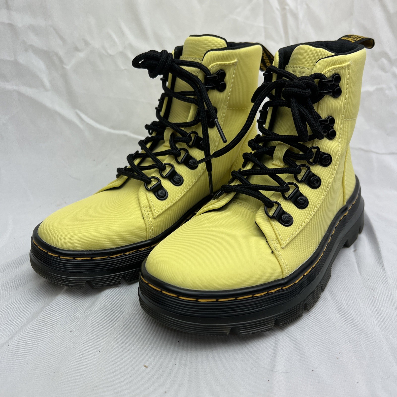 Doc Dr Martens Womens Size 5 L Yellow Canvas Lace up Combat Boots LA004 NEW