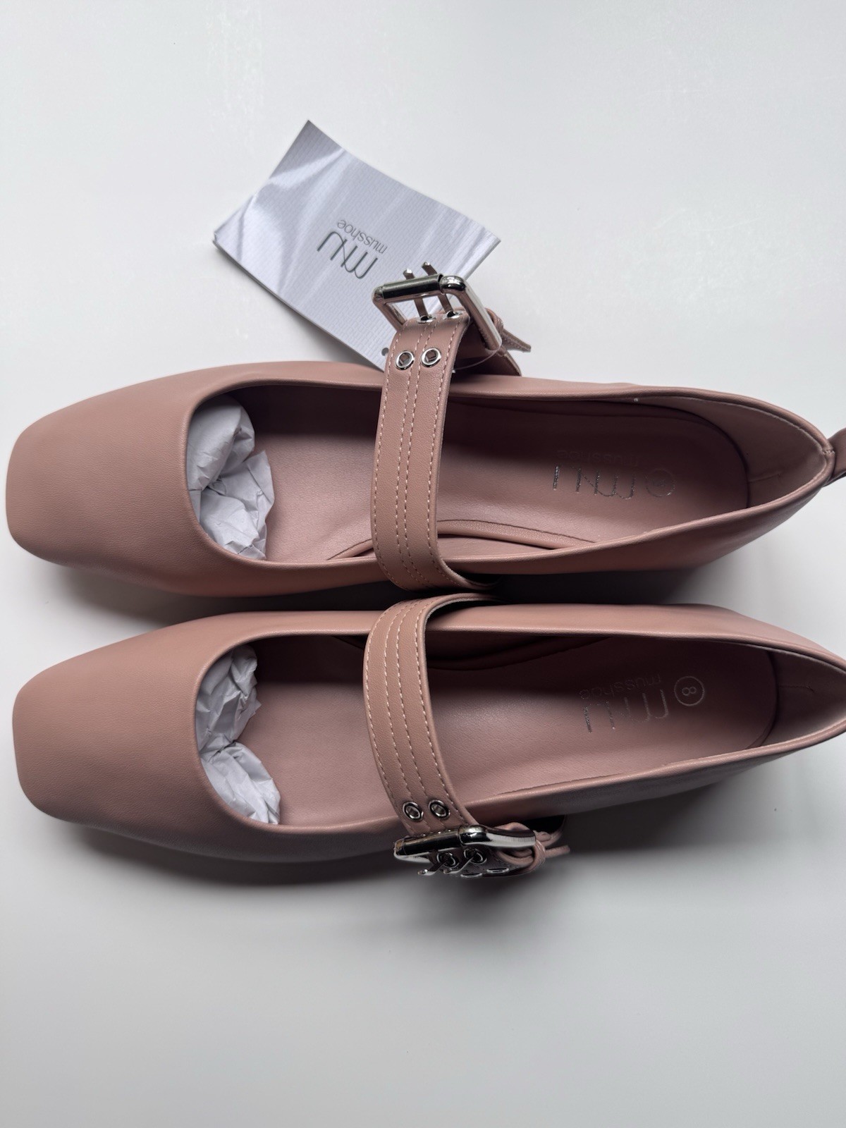 Womens Mary Jane Flats Size 8 Nude Buckle Comfort Work Casual Shoes NEW MUSSHOE