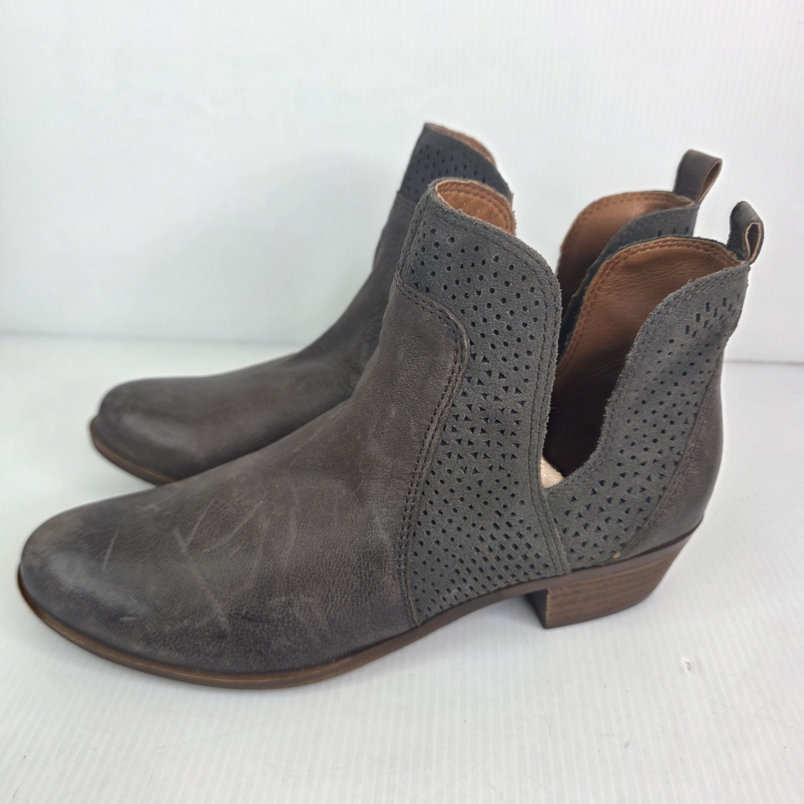 LUCKY BRAND Brown Gray Leather Suede Booties Womens Sz 9.5