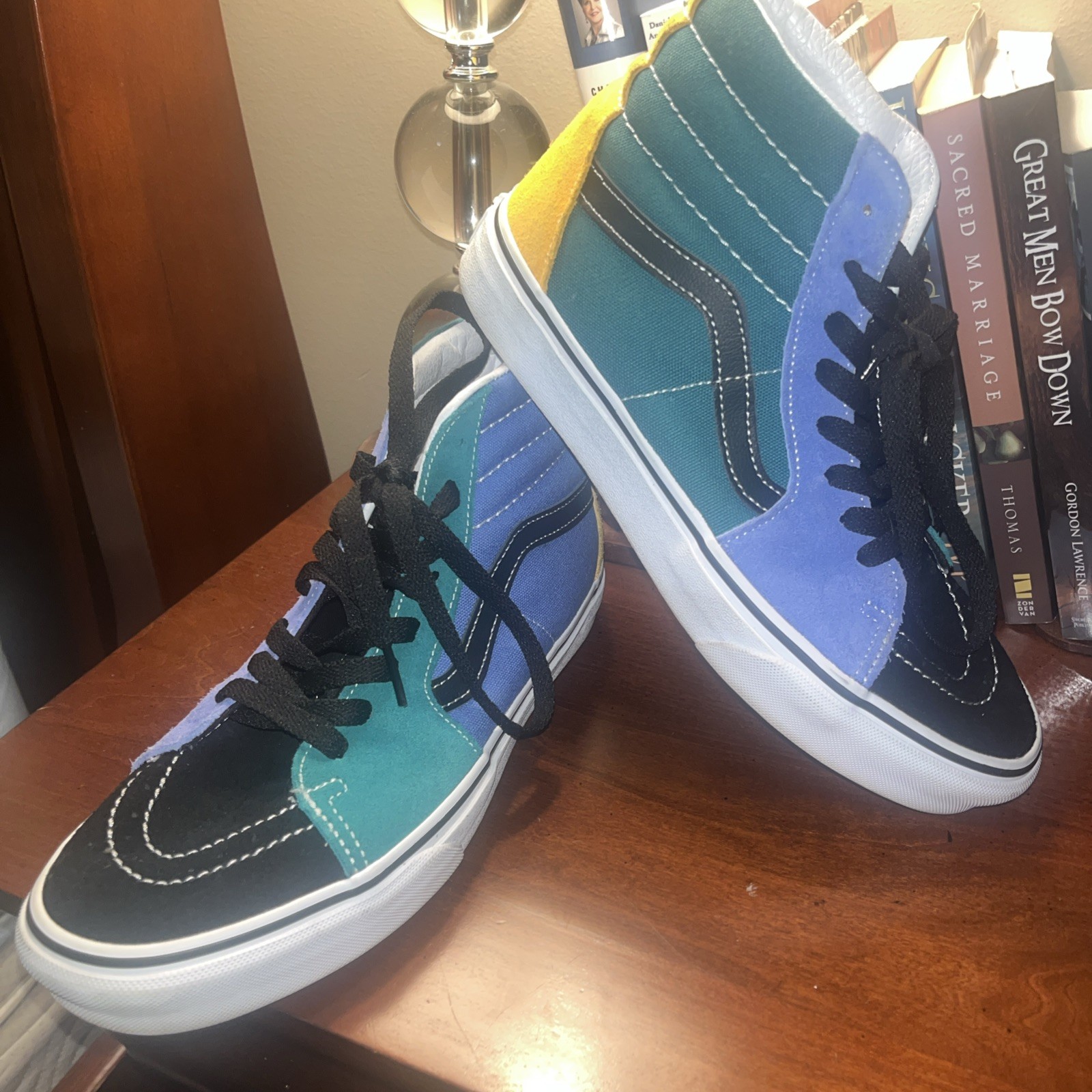 VANS Sk8-Hi Mix Match Women’s Sneakers Blue Green Yellow, Suede, High Top