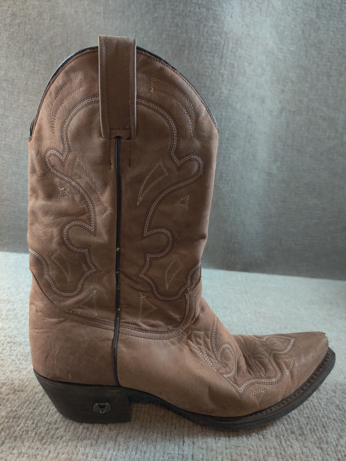 Eight Second Angel Women 8.5 Brown Leather Snip Toe Western Boot Pink Embroidery