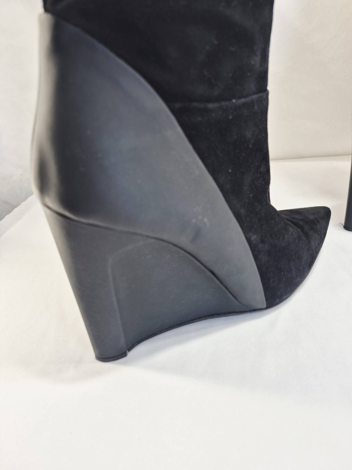 Derek Lam Mila Boots Black Suede Rubber Wedge pointed Toe Womens 9.5B Tall