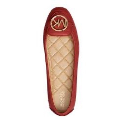 Michael Kors Fulton Moc Red Leather Ballet Flats Gold MK Logo Medallion 9M Chic