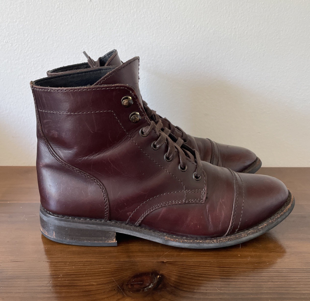 Thursday Captain Leather Boots Women 8 Brandy Ankle Cap Toe Preppy Rugged Office