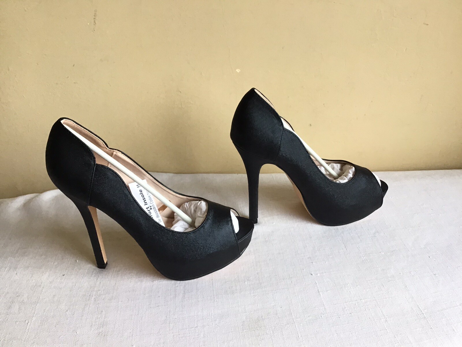 New Womens De Blossom Collection Black Slip On Open Toe Stiletto High Heels 8.5