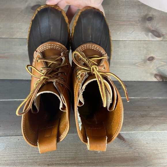 Ll Bean Womens size 6 duck boots brown leather waterproof hunting shoes