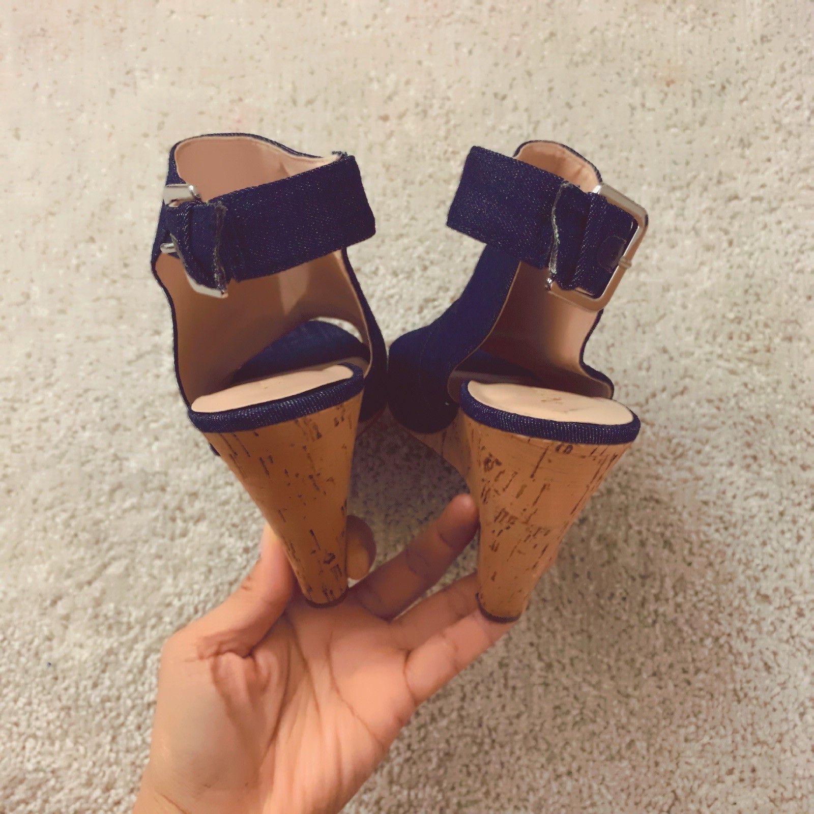 NINE WEST Dark Blue Denim Wedge Heels Shoes Size 7.5 M