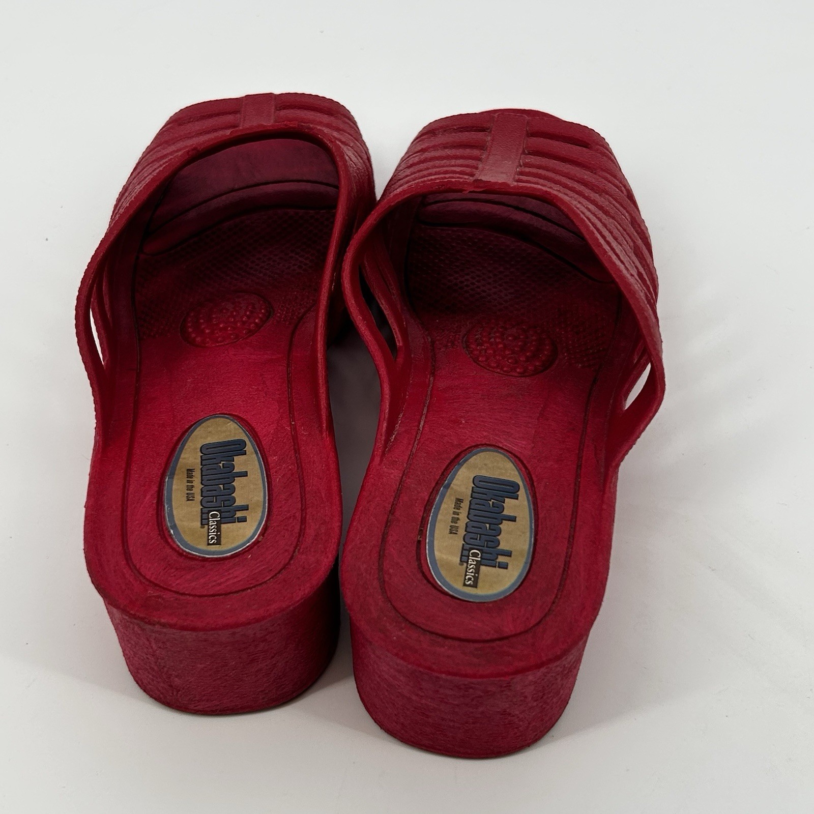 Vintage Okabashi Red Wedge Slide Sandals Women’s Size M/L