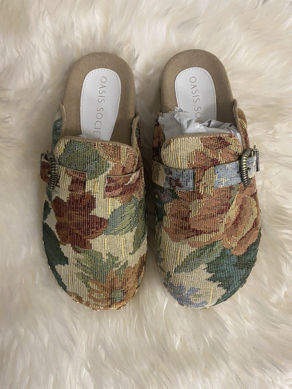 Vintage Style Toni Floral Tapestry Clog Mules Shoe Oasis Society Pink Rose