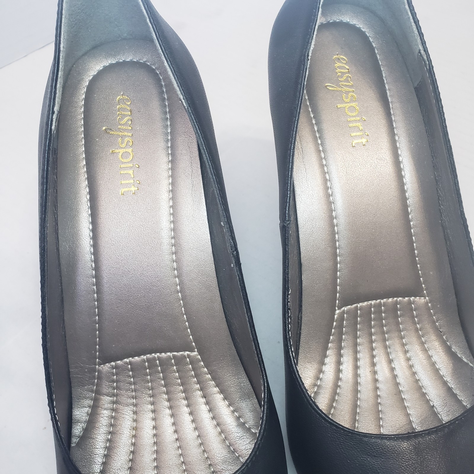 Easy Spirit Shoes Size 7W Black Leather Peep-toe Heels 3.25 inch Dressy Classic