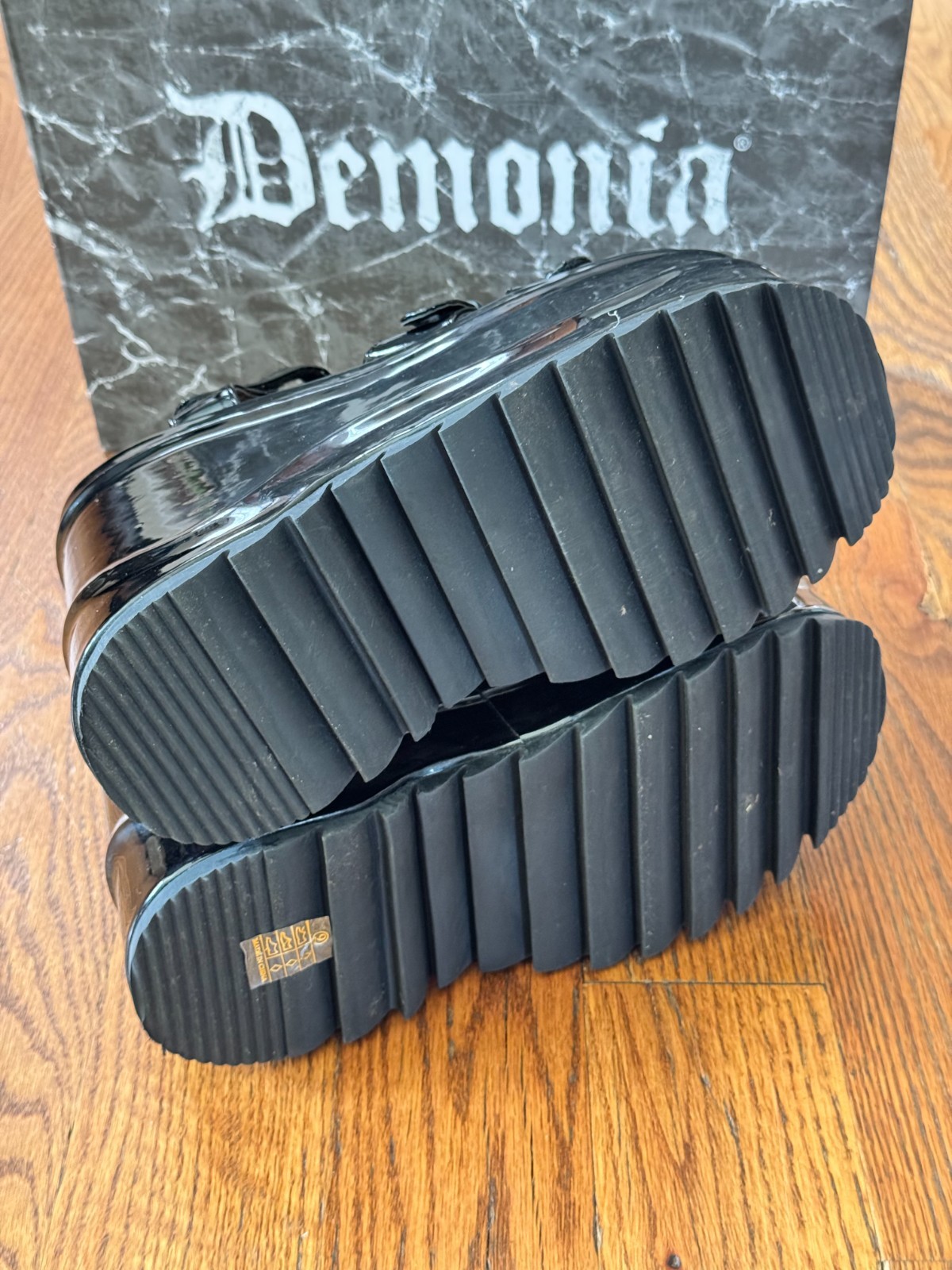 Demonia WAVE-13 Black Patent Platform Sandals | Goth Y2K | Size 9