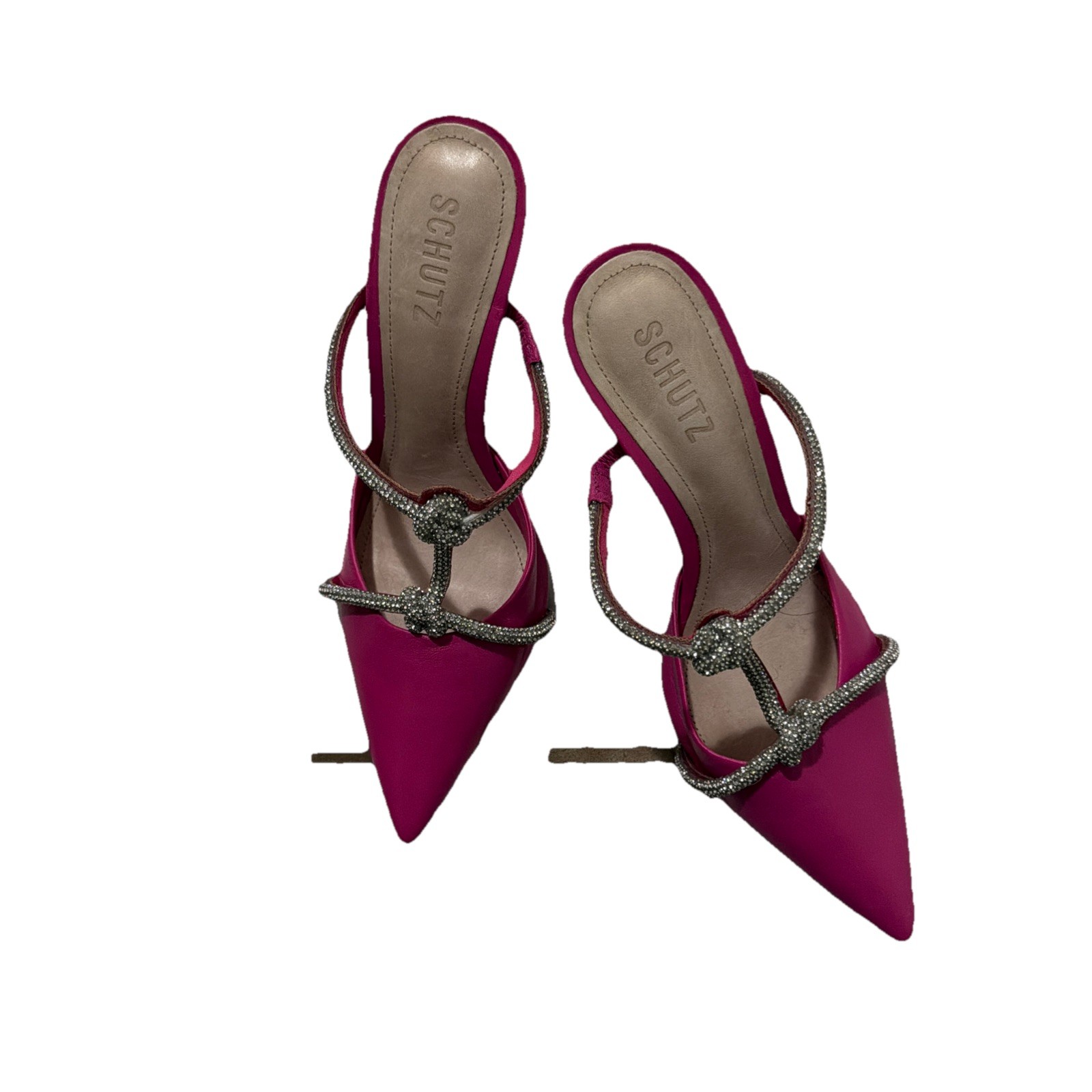 Schultz Sylvie Women’s Mule Heels Size 7.5 Pointed Stiletto Pink Bling Shoes