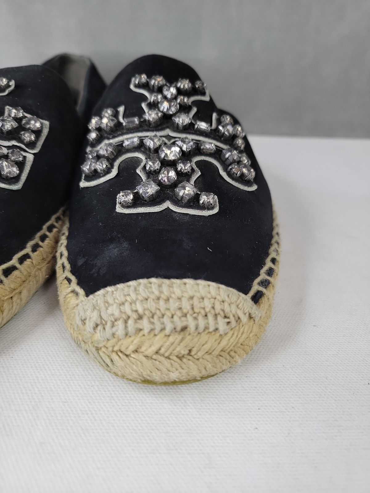Tory Burch Women’s Black Leather Eleanor Tonal Logo Espadrilles Shoes Size 10.5