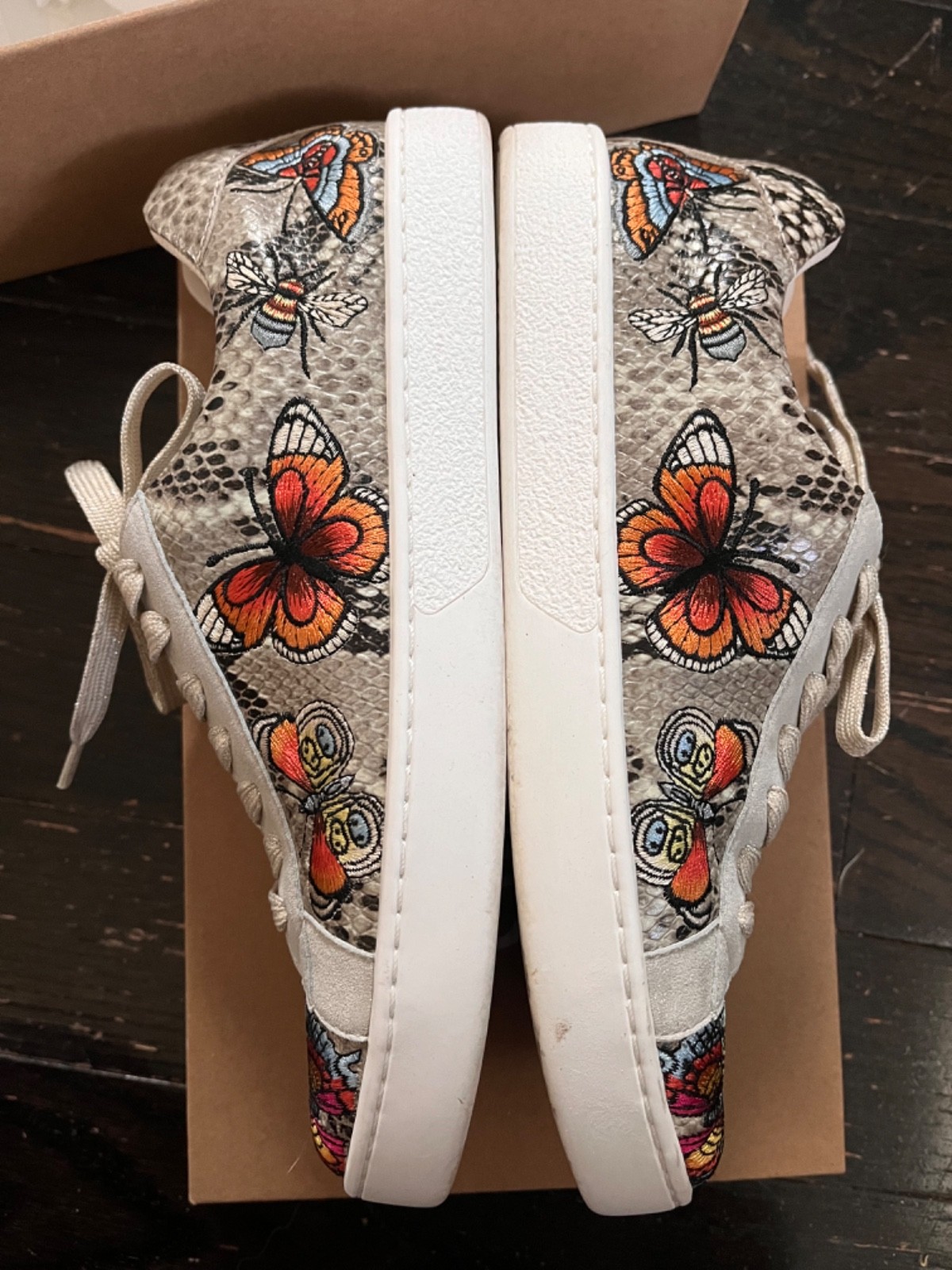 Johnny Was Dreamer Sneakers, snakeskin and butterfly print w/ box